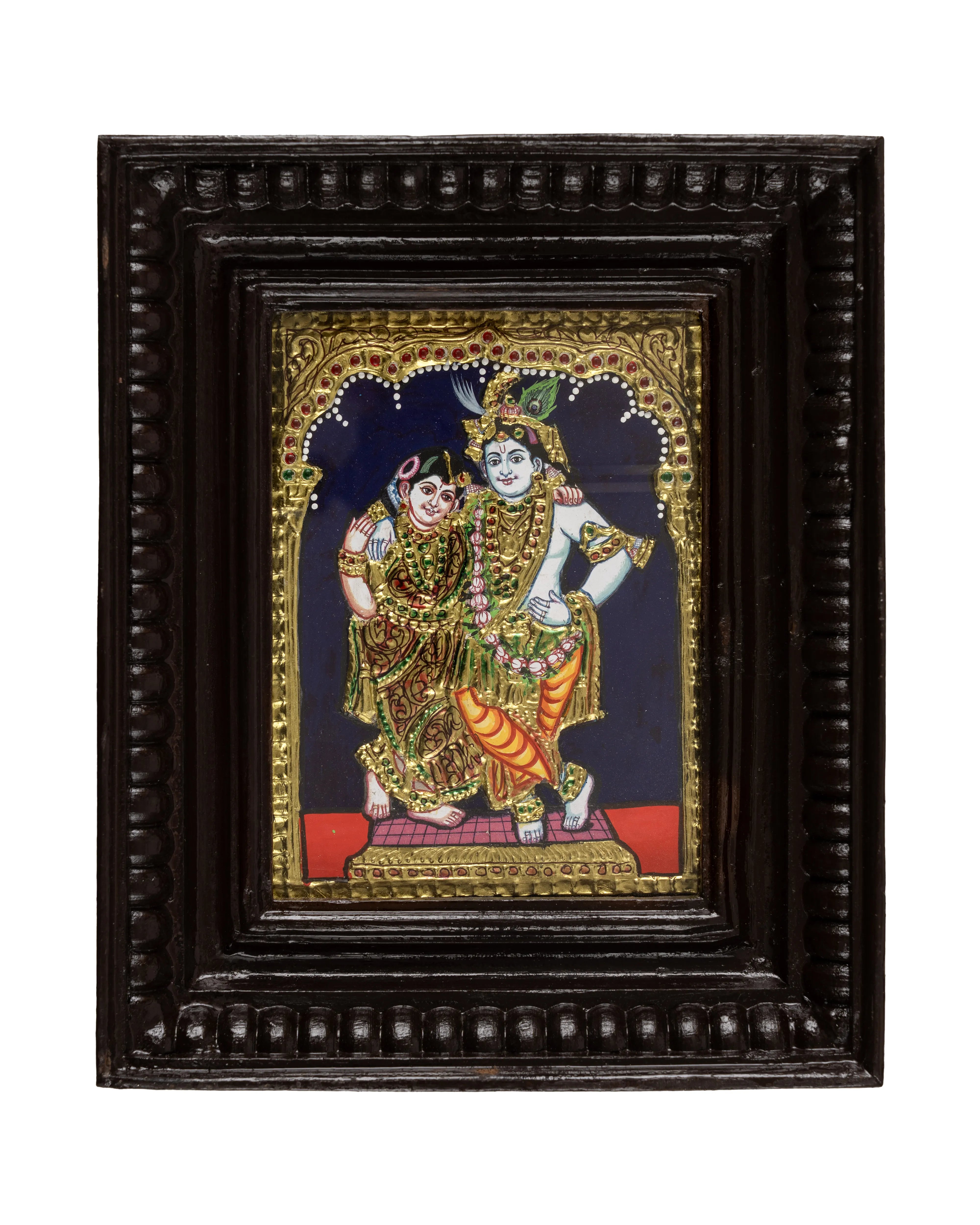 Divine Melody: Krishna & Rukmini in Tanjore Elegance