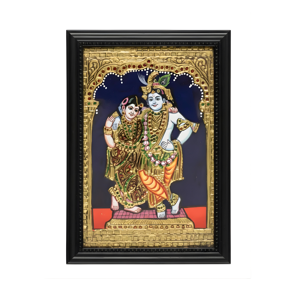 Divine Melody: Krishna & Rukmini in Tanjore Elegance