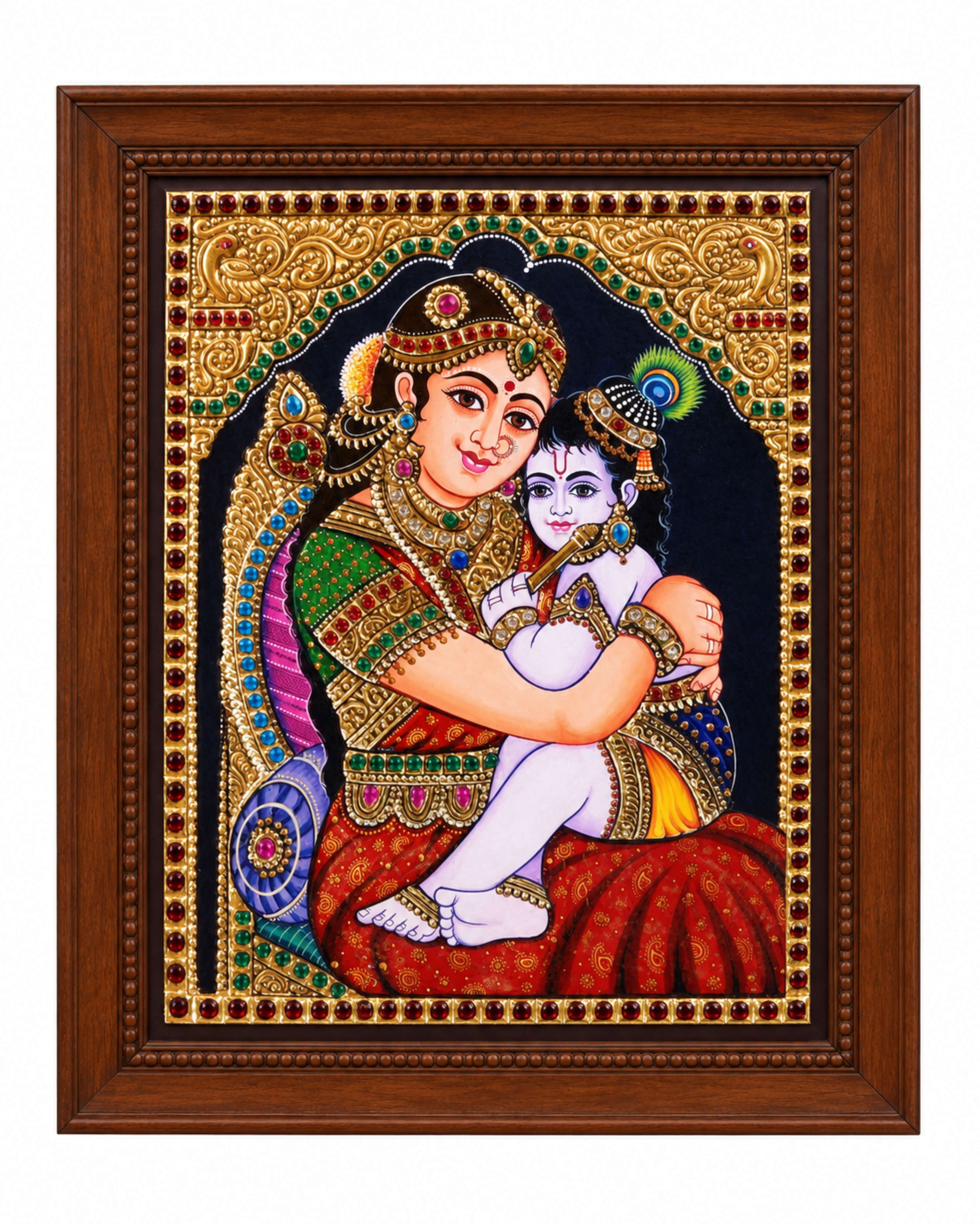 Yashoda Krishna Tanjore Painting (Pure 22k Gold Foil)
