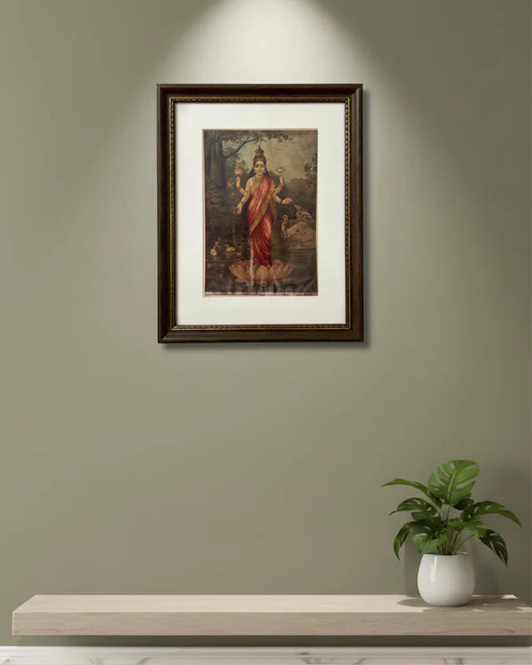 Goddess Lakshmi Original Oleograph Painting by Raja Ravi Varma
