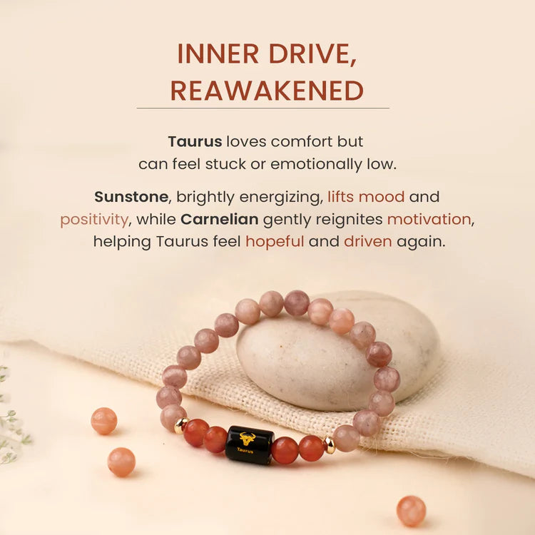 Taurus (वृषभ राशि) Zodiac Sunstone & Carnelian Bracelet