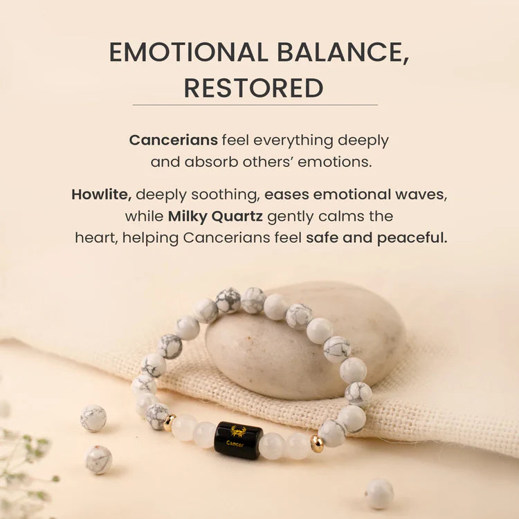 Cancer (कर्क राशि) Zodiac Howlite & Milky Quartz Bracelet