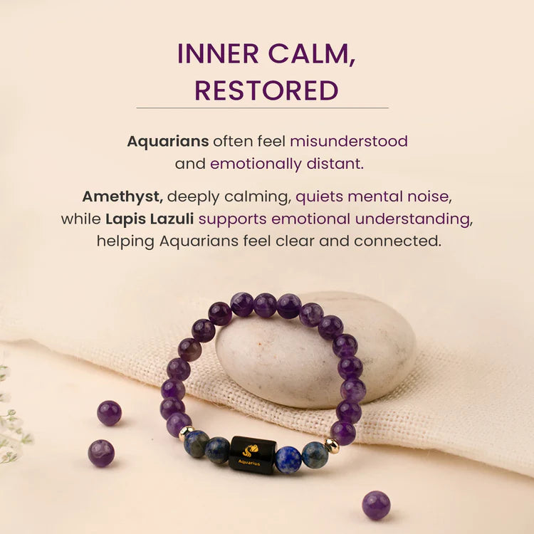 Aquarius (कुंभ राशि) Zodiac Amethyst & Lapis Lazuli Bracelet