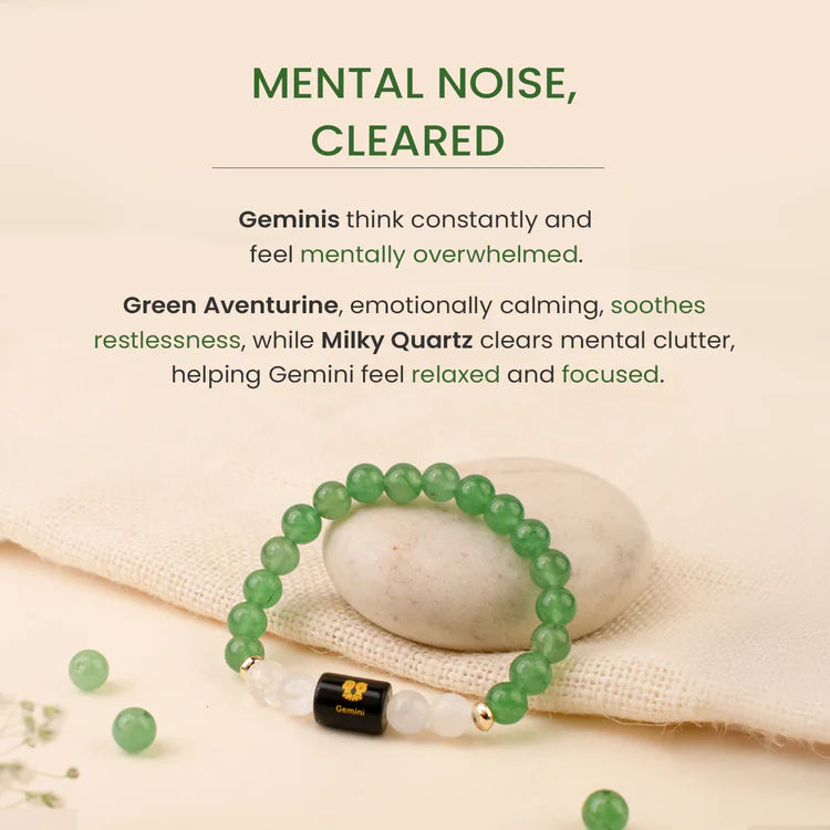 Gemini (मिथुन राशि) Zodiac Green Aventurine & Milky Quartz Bracelet