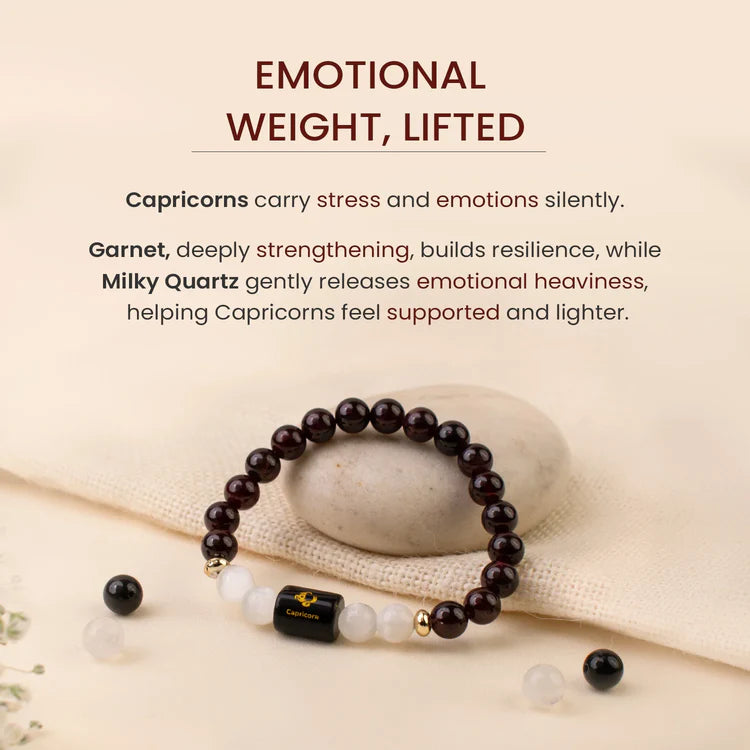 Capricorn (मकर राशि) Zodiac Garnet & Milky Quartz Bracelet