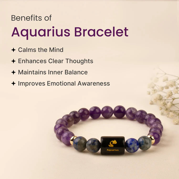 Aquarius (कुंभ राशि) Zodiac Amethyst & Lapis Lazuli Bracelet