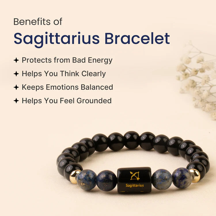 Sagittarius (धनु राशि) Zodiac Black Obsidian & Lapis Lazuli Bracelet