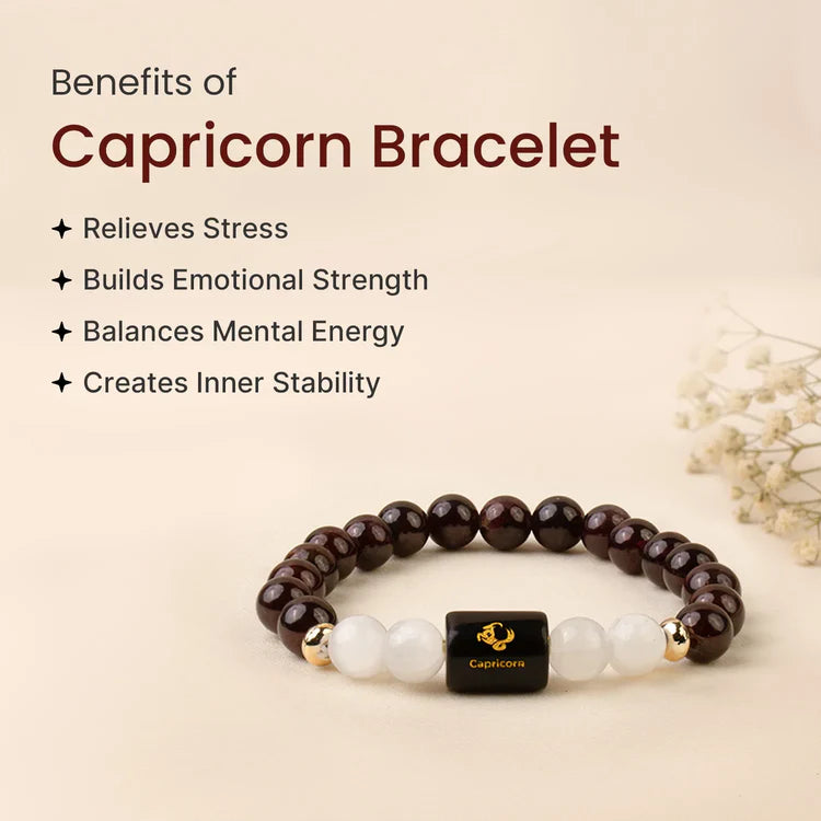 Capricorn (मकर राशि) Zodiac Garnet & Milky Quartz Bracelet