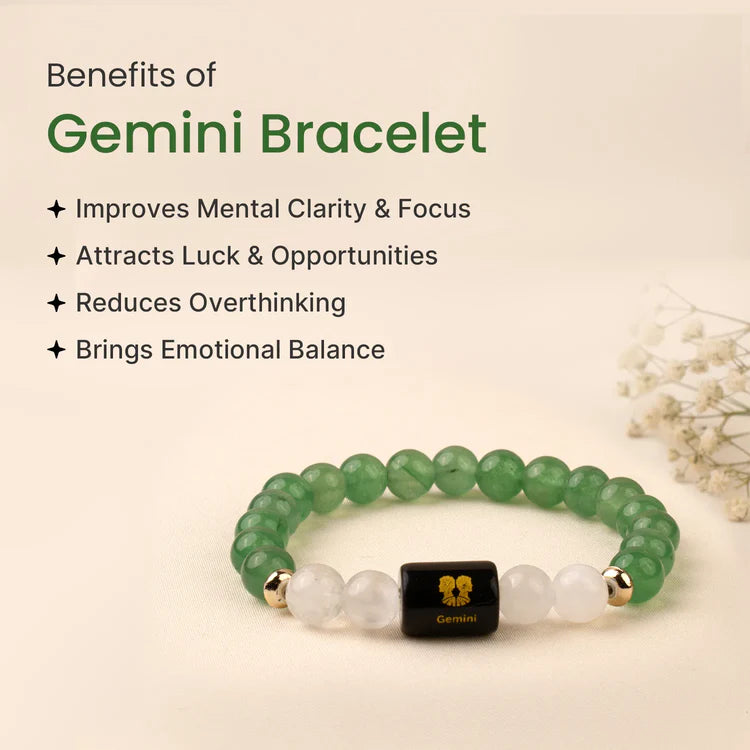 Gemini (मिथुन राशि) Zodiac Green Aventurine & Milky Quartz Bracelet