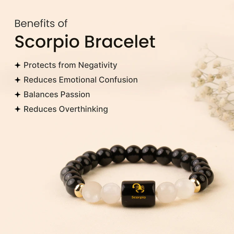 Scorpio (वृश्चिक राशि) Zodiac Black Obsidian & Milky Quartz Bracelet