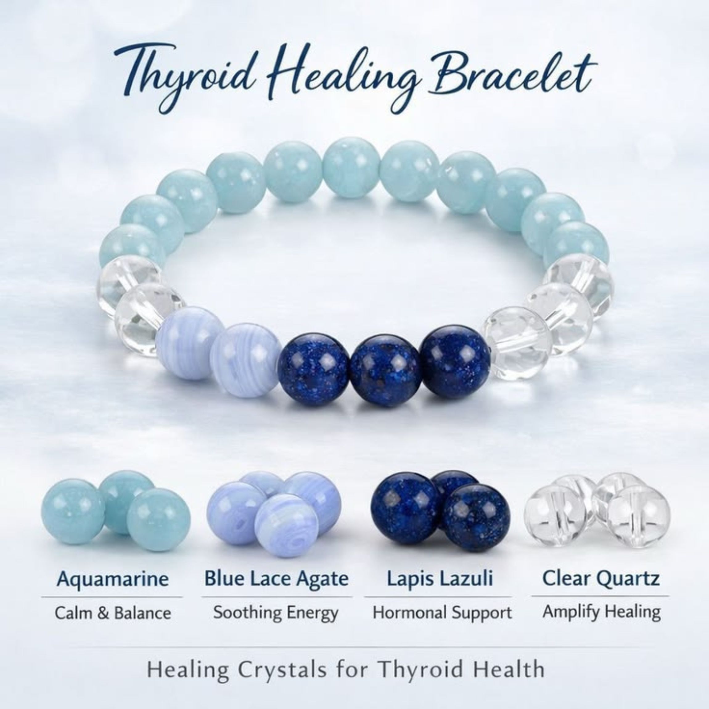 Thyroid Support & Throat Chakra Energised Crystal Bracelet