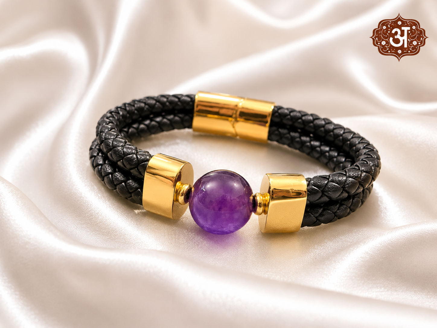 Amethyst Leather Designer Bracelet