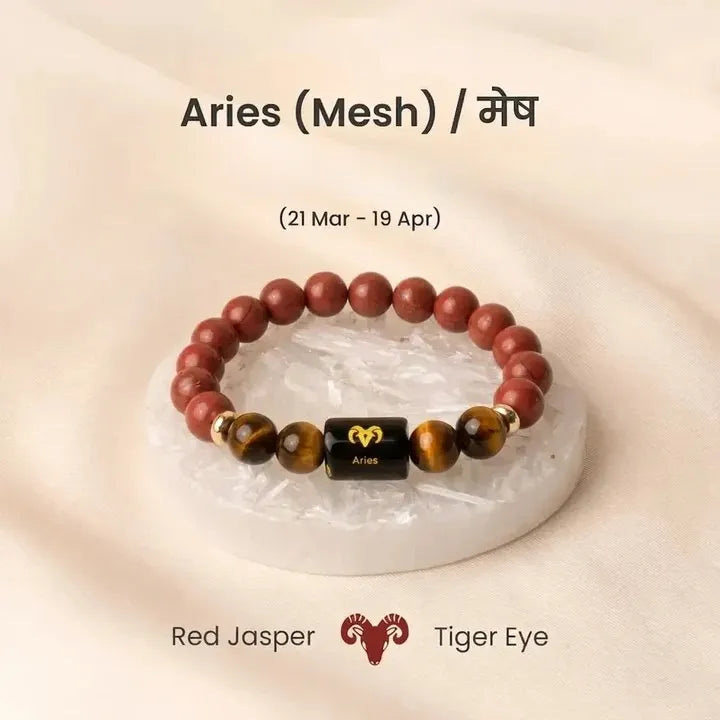 Aries (मेष राशि) Zodiac Red Jasper & Tiger Eye Bracelet