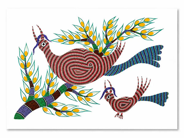 Birds of Togetherness in Bhil Art Painting by Sunita Parmar