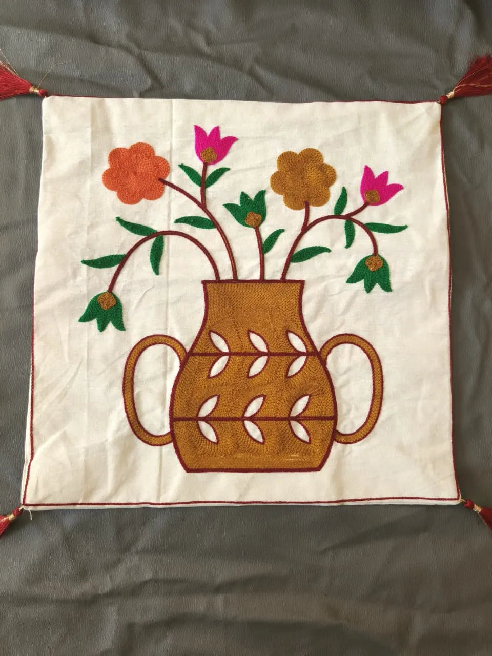 Blooming Vase Embroidered Cushion Cover Set of 5