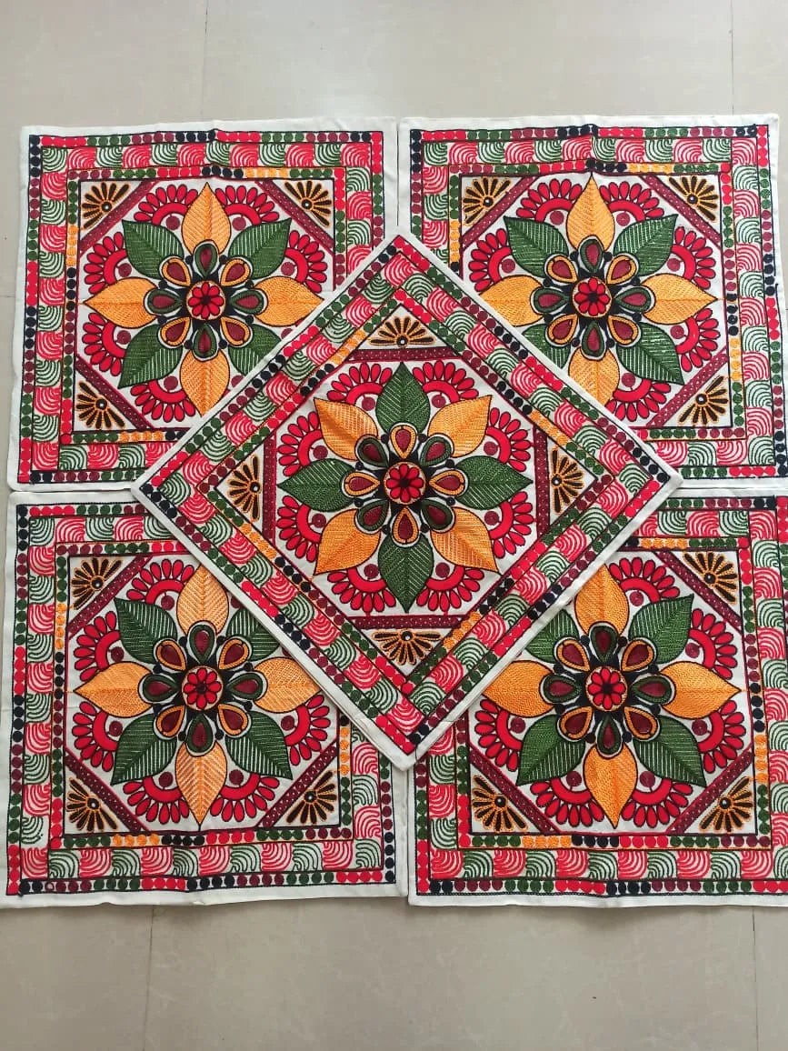 Blossom Hand-Embroidered Cotton Cushion Cover Set of 5