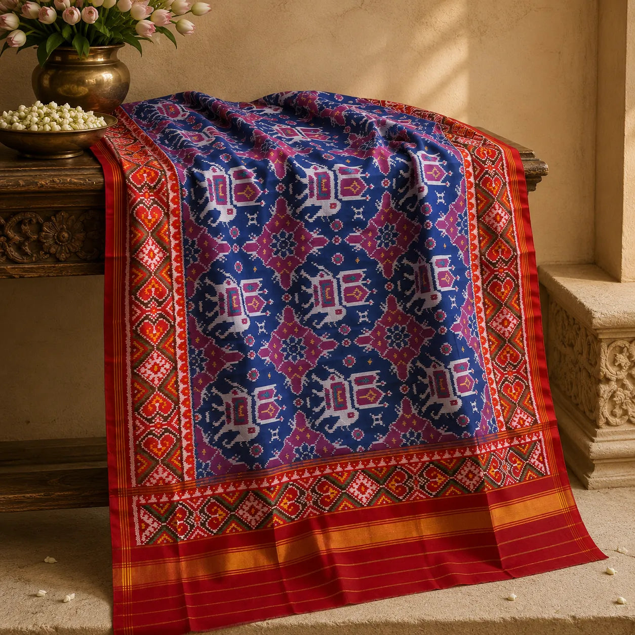 Blue Elephant Patola Dupatta