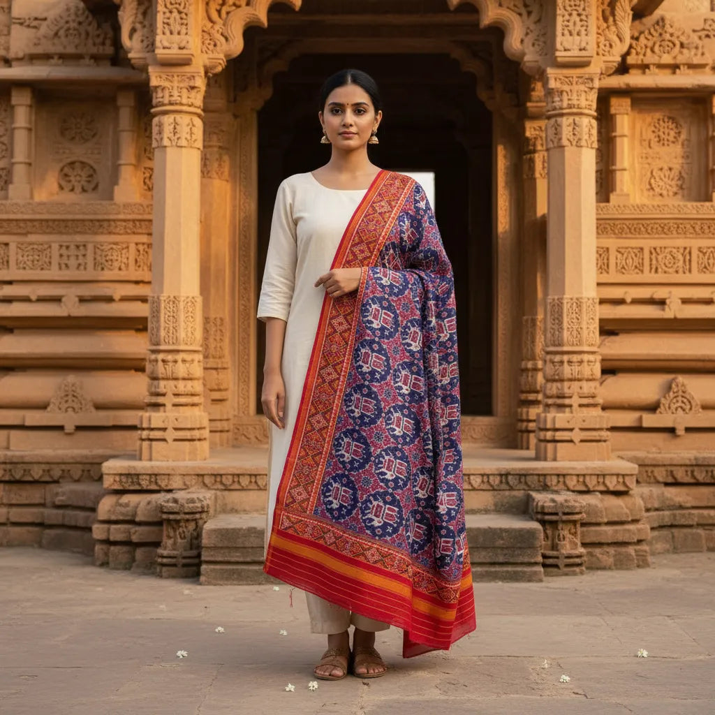 Blue Elephant Patola Dupatta