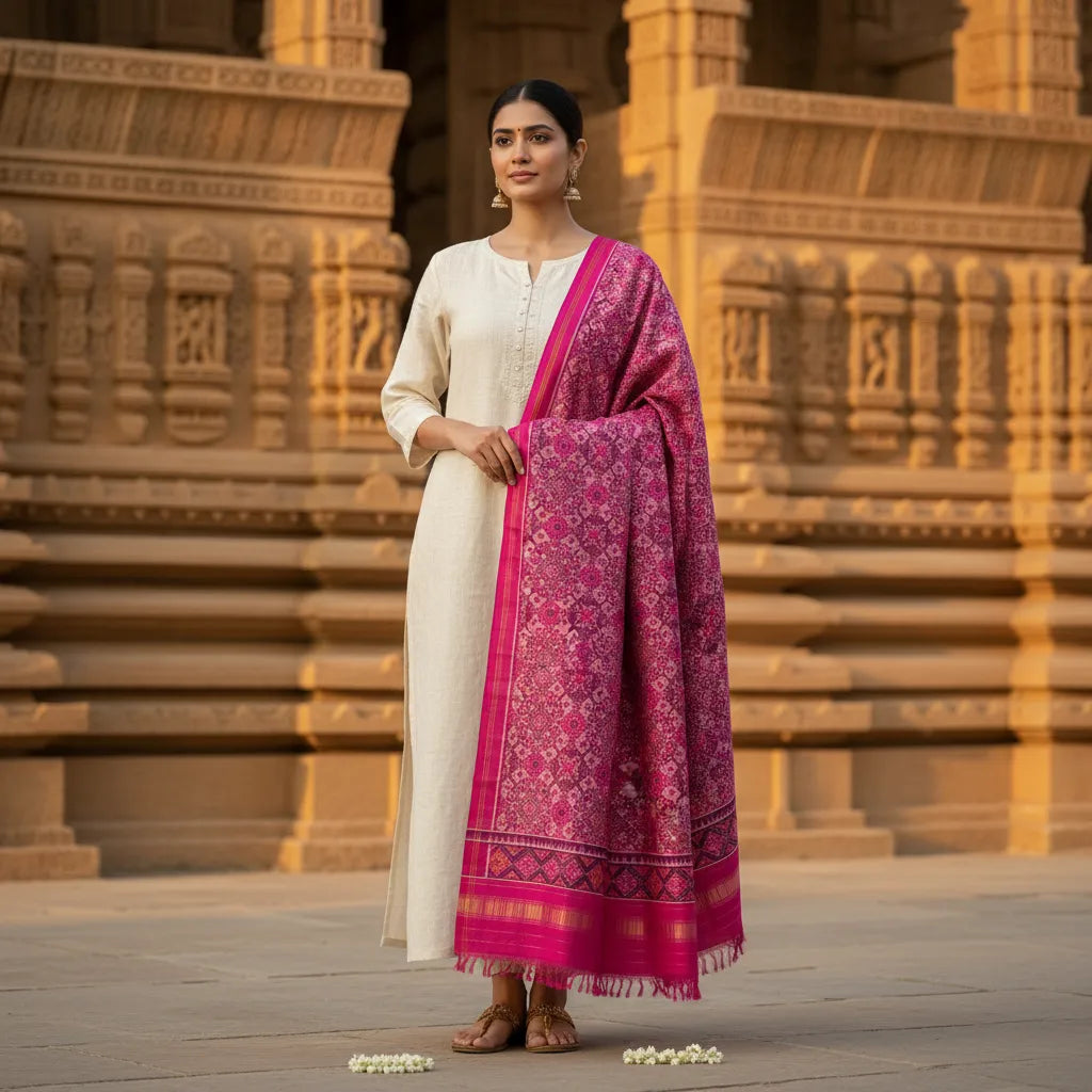 Blush Floral Patola Dupatta