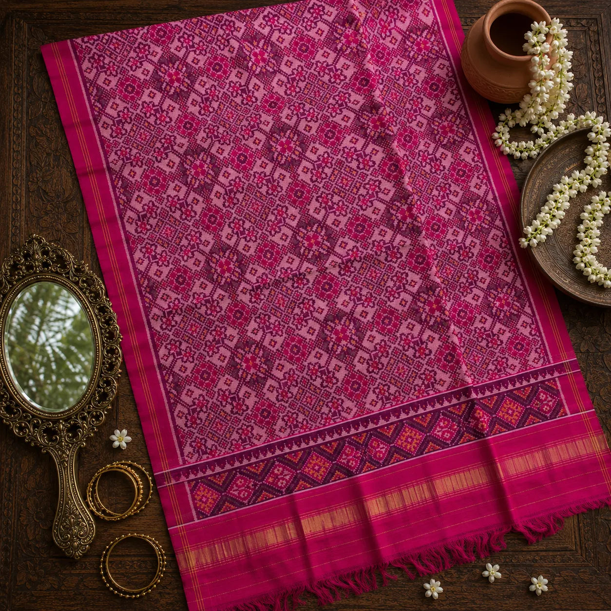 Blush Floral Patola Dupatta