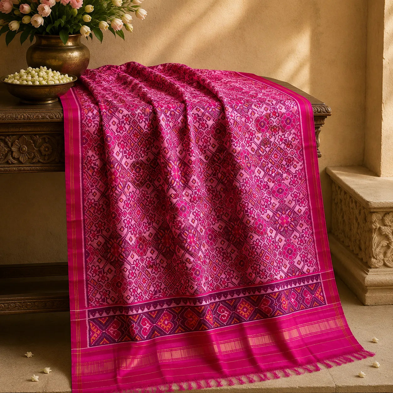 Blush Floral Patola Dupatta