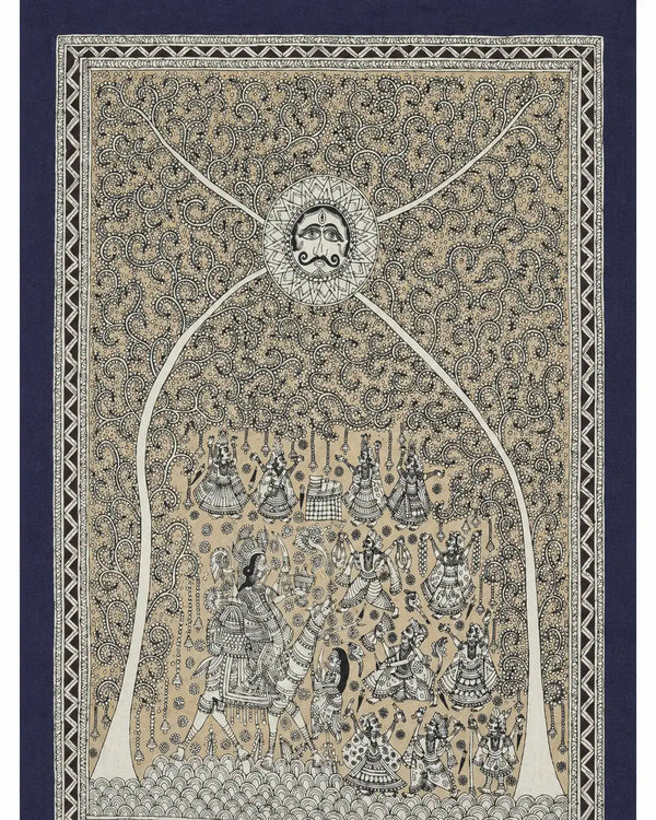 Celestial Procession Beneath the Tree of Life in Mata Ni Pachedi by Suresh Chitara