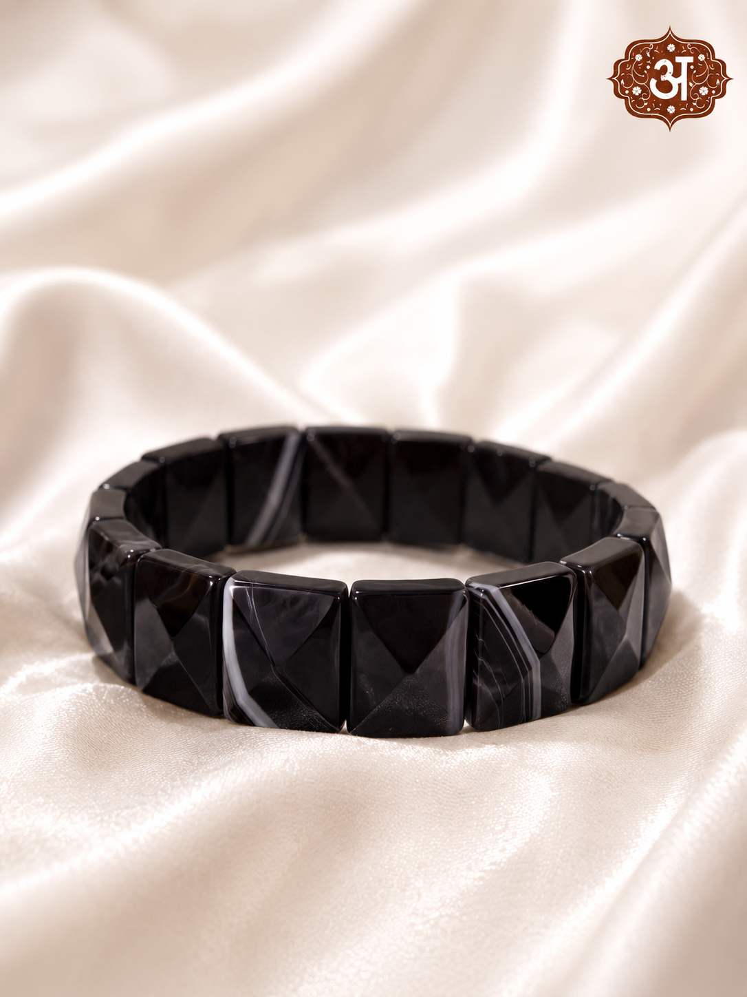 Black Banded Agate Pyramid Bracelet