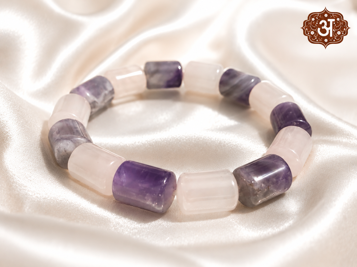 Amethyst & Rose Quartz Barrel Bracelet