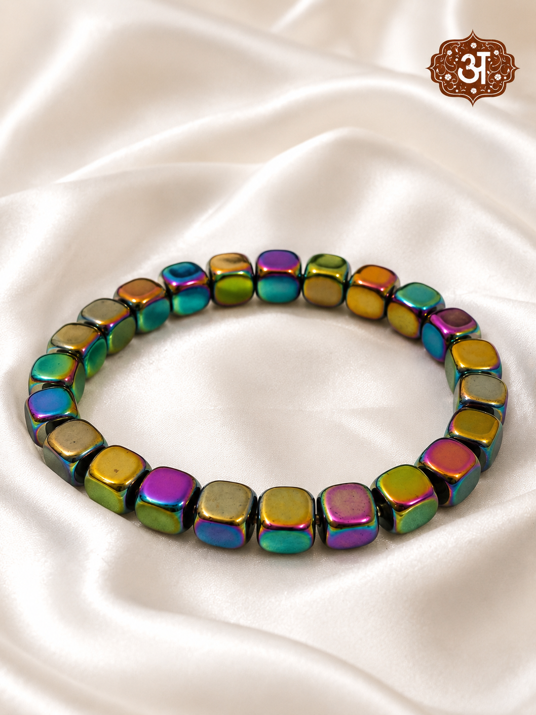 Rainbow Hematite Cube Bracelet