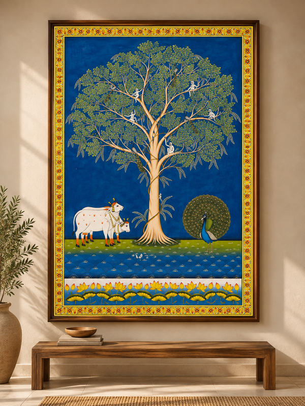 Kalpavriksha with Sacred Cows & Peacock by Diwakar Sharma