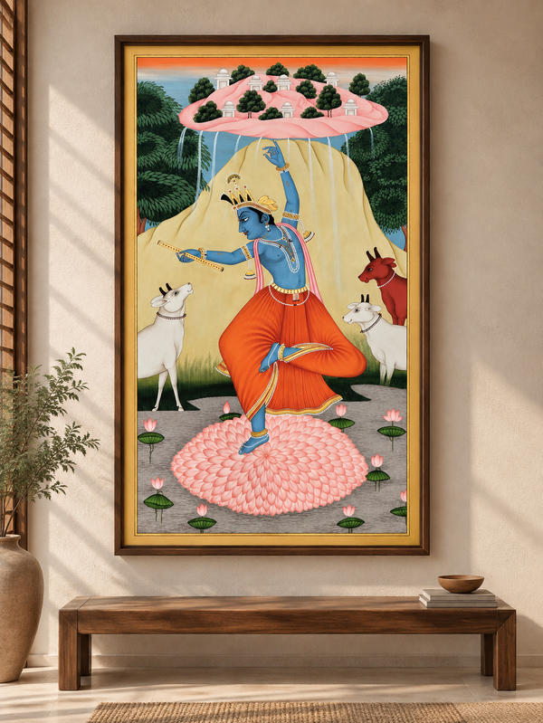 Krishna Playing the Flute with Cows by Diwakar Sharma