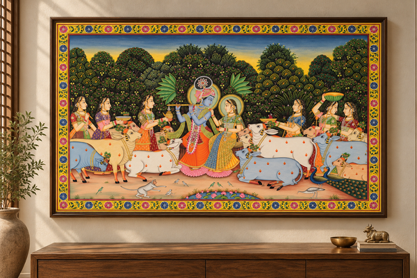 Krishna & Radha with Cows and Gopis by Diwakar Sharma