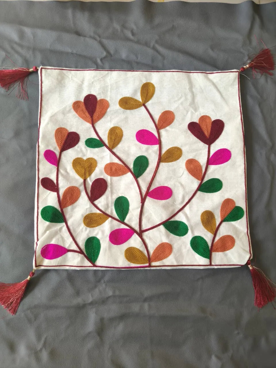 Colorful Vine Hand-Embroidered Cotton Cushion Cover Set of 5