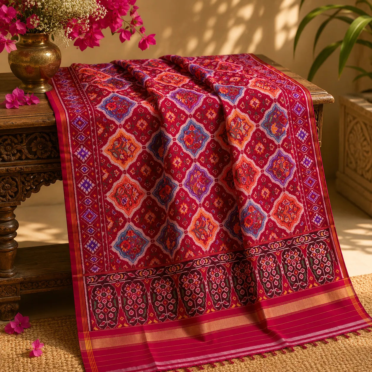 Crimson Floral Patola Dupatta