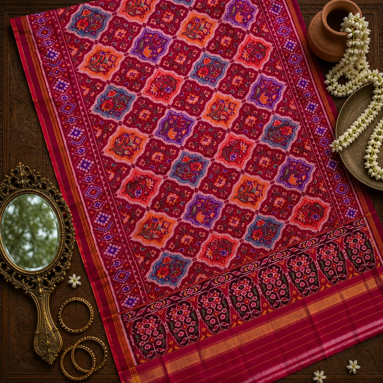 Crimson Floral Patola Dupatta
