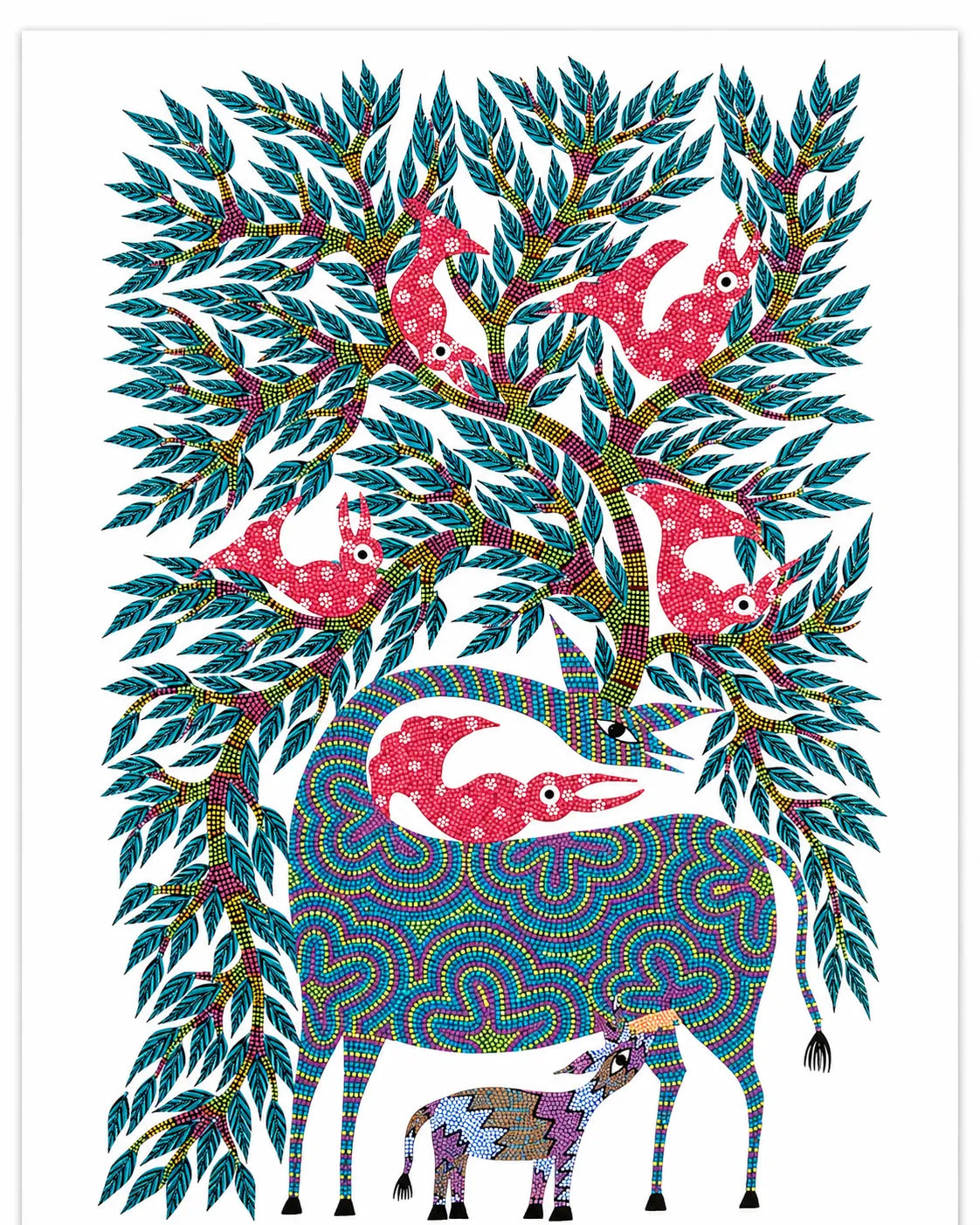 Deer and Fawn Beneath the Birds' Tree