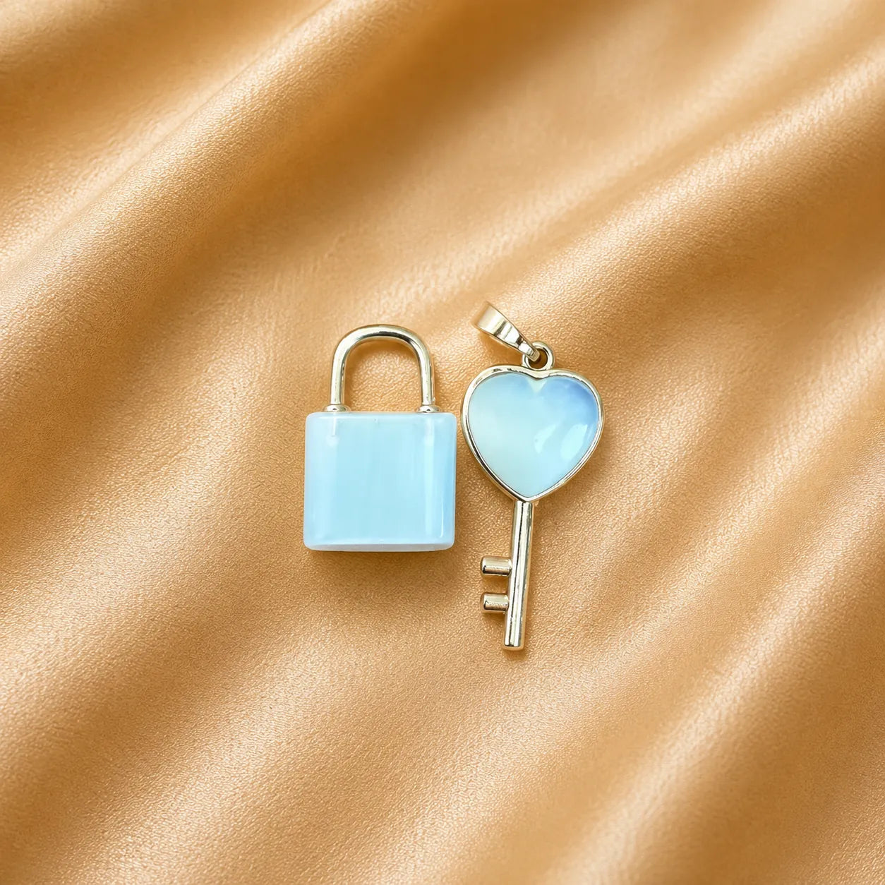 Opalite Lock & Key Pendant Set