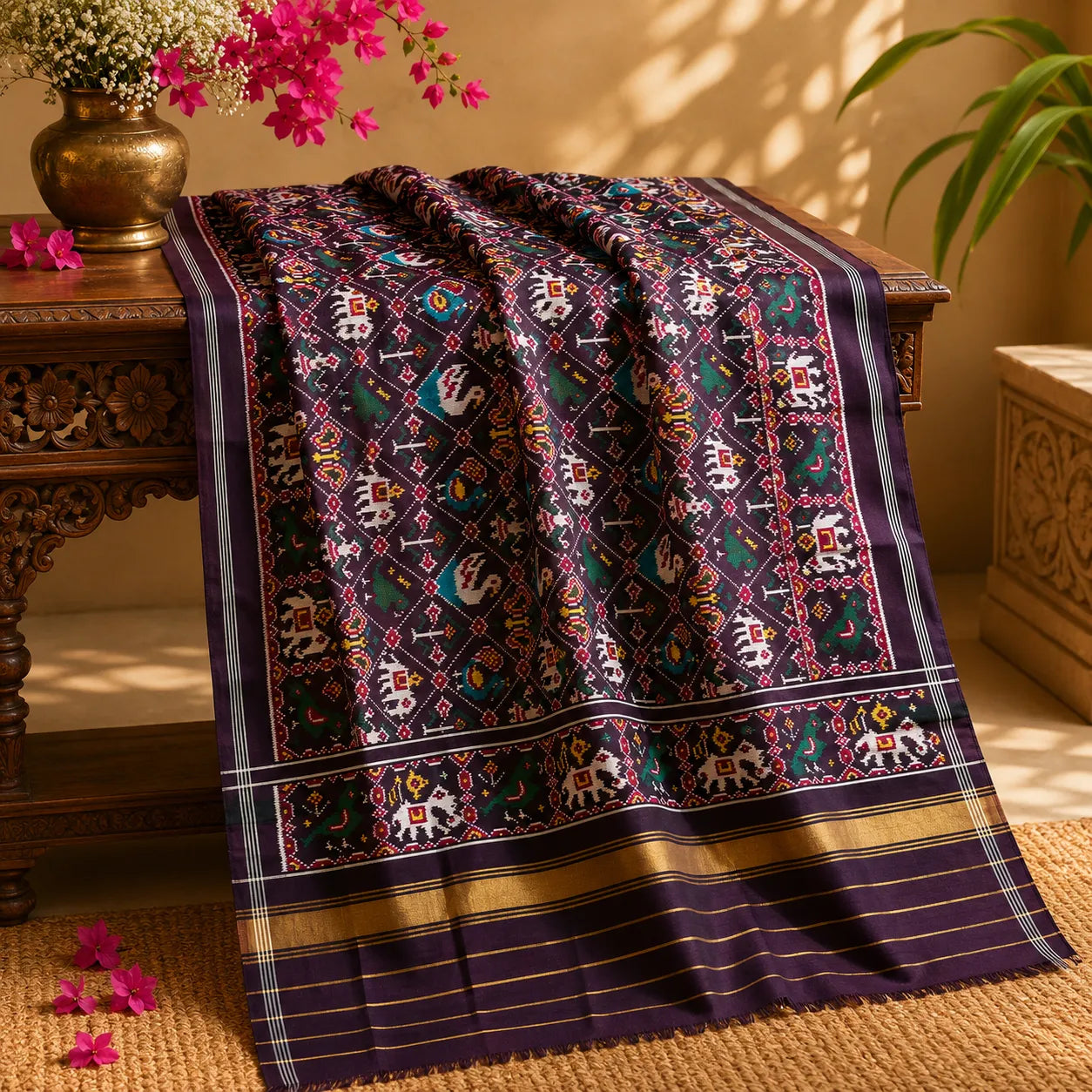 Elephant & Peacock Patola Dupatta