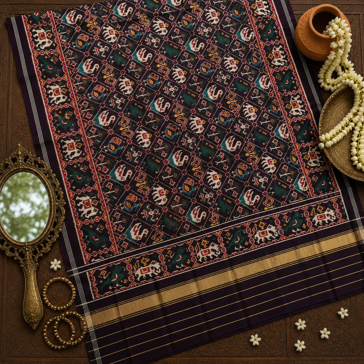 Elephant & Peacock Patola Dupatta
