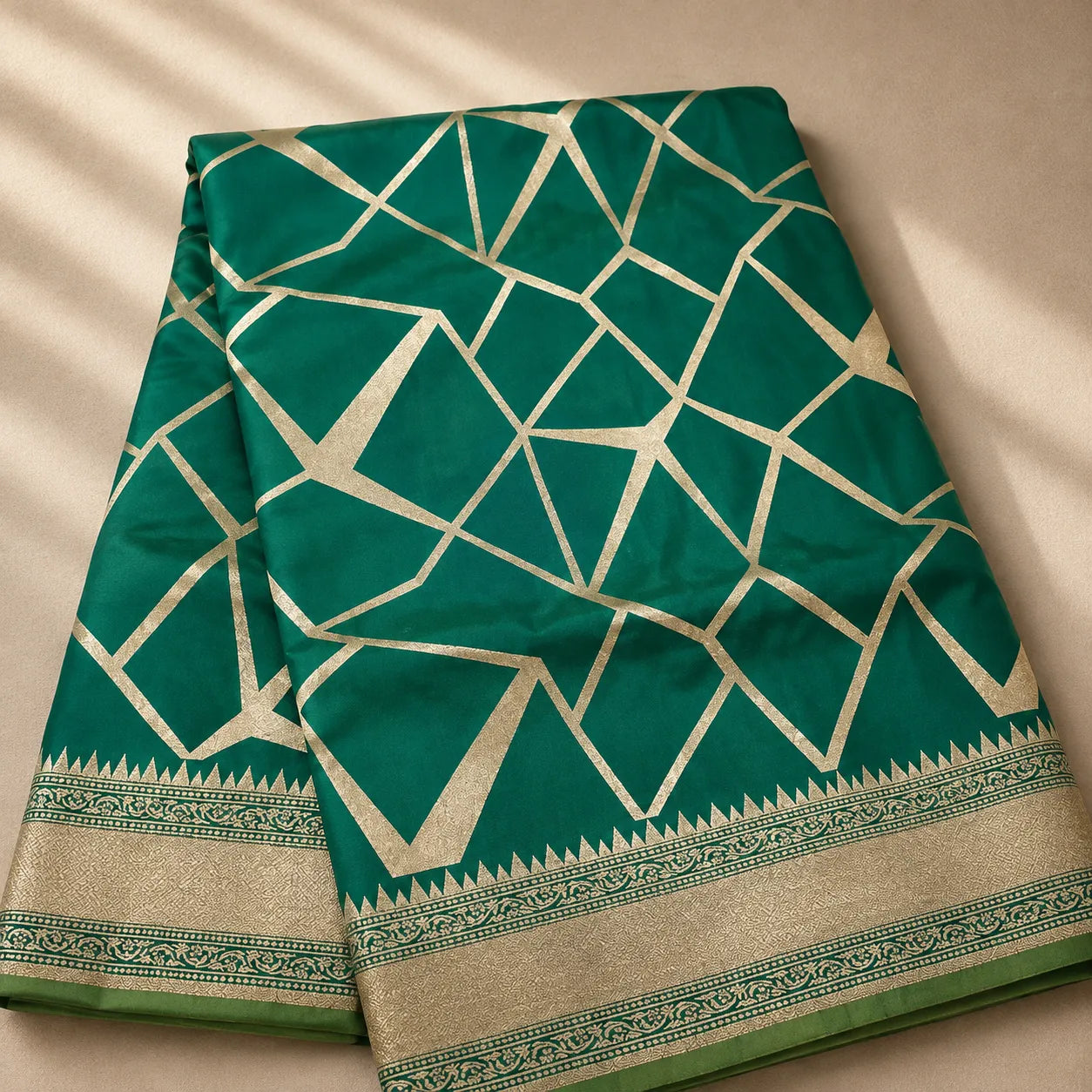 Banarasi Teal Green Geometric Zari Saree