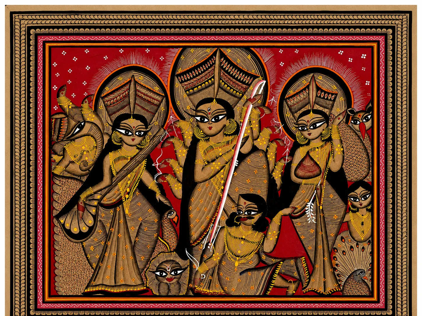 The Divine Family of Durga in Pattachitra by Chandan Chitrakar