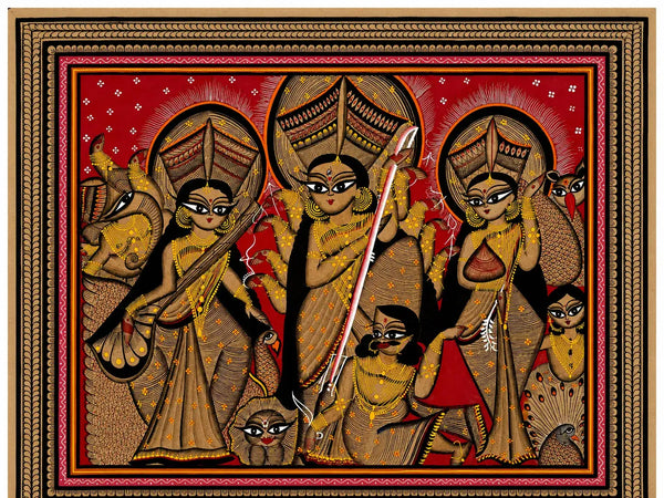 The Divine Family of Durga in Pattachitra by Chandan Chitrakar