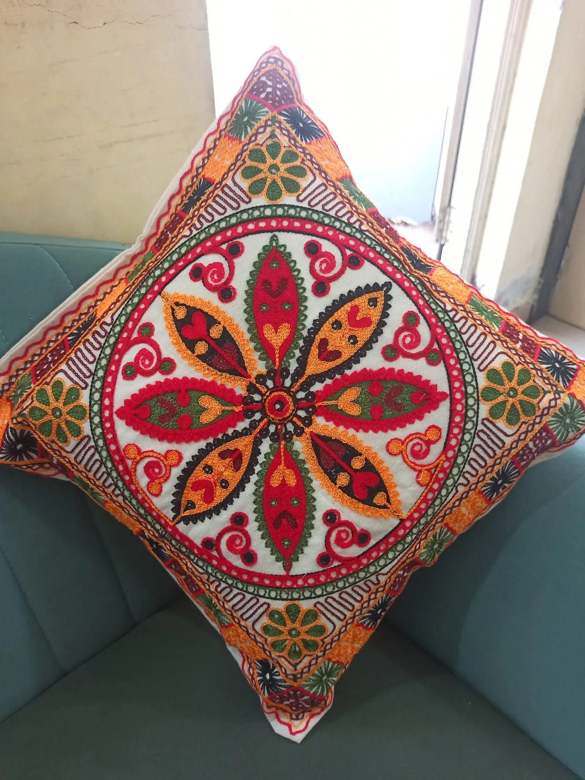 Folk Petal Hand-Embroidered Cotton Cushion Cover Set of 5