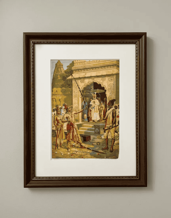 Ram breaking the bow in Oleograph by Ravi Varma