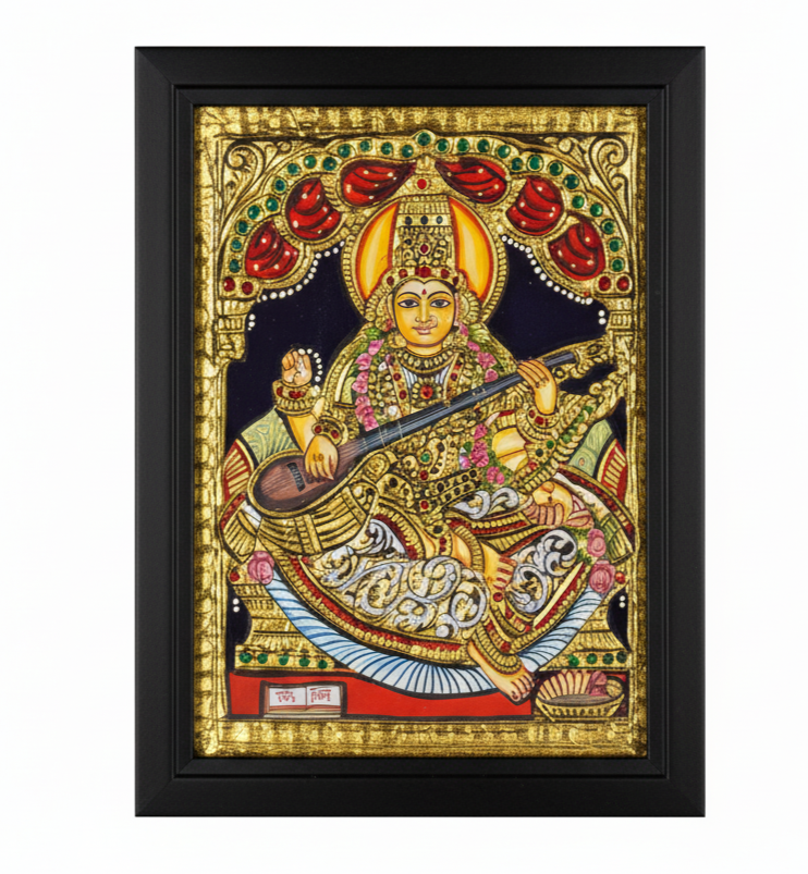 Muse of Wisdom: Saraswati in Tanjore Glory