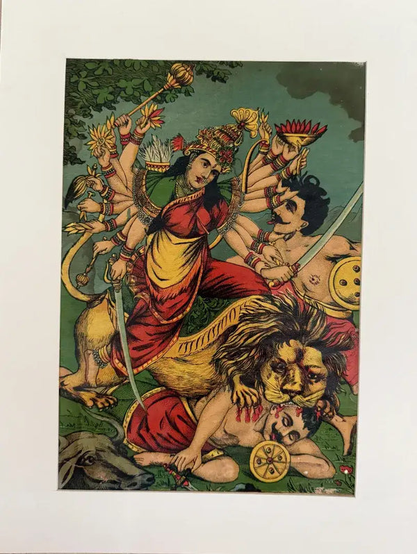 Goddess Durga Slaying Mahishasura in Oleograph by Ravi Varma