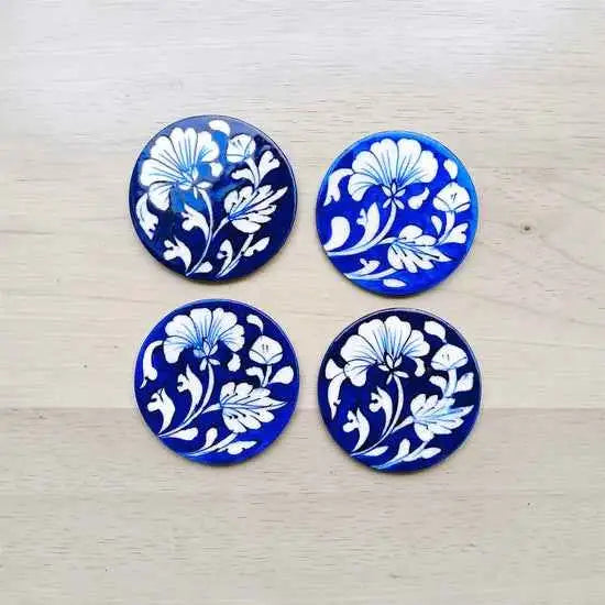 Handcrafted Blue Pottery Coasters (Set of 6) Blue