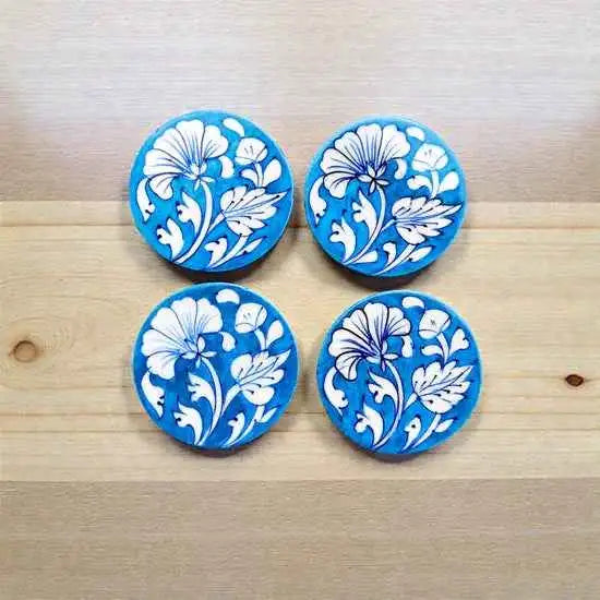 Handcrafted Blue Pottery Coasters (Set of 6) Light Blue