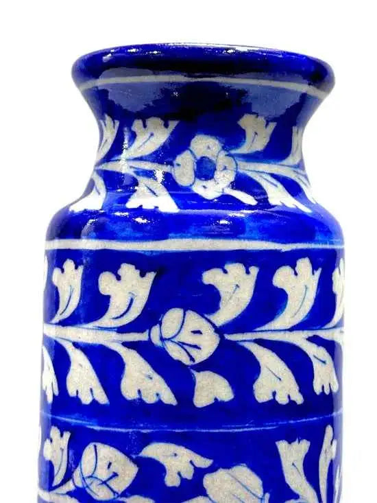12-inch Blue Pottery Bottle Shape Vase