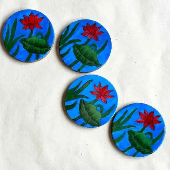 Handcrafted Blue Pottery Coasters (Set of 6) Blue Green